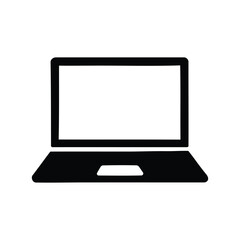 Simple black laptop icon with blank screen isolated on white background