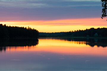 Sunset over lake in south Sweden with nice colors