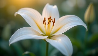 Fototapeta premium Long Exposure Watercolor of a White Lily in Bloom – Soft Focus Floral Photography Capturing Delicate Petals and Ethereal Light for Elegant Nature Art
