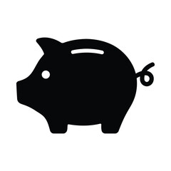 Simple black piggy bank icon symbol for saving money and financial planning isolated on white background