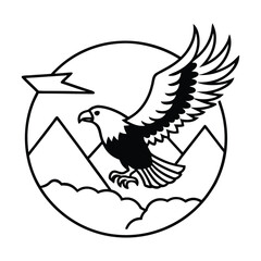 Eagle Flying Over Mountains in Minimalist Line Art Design