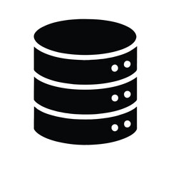 Black database server icon with three stacked cylinders isolated on white background