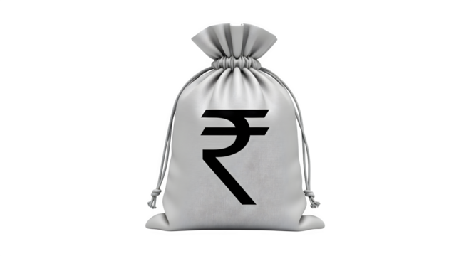 A money bag with the indian rupee symbol isolated    .ai generative, transparent background, white background. isolated on white background, png, jpeg, jpg.