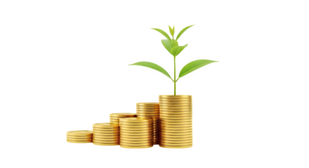 Plant growing from stacks of coins on black background    .ai generative, transparent background, white background. isolated on white background, png, jpeg, jpg.