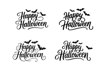 Happy Halloween Text with Bats Vector