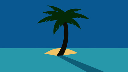 Flat Shadow of Palm Over Glowing Beach Tropical Sunset Scene