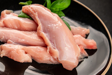 Rabbit raw meat fillet dietary fresh delicious gourmet food background on the table rustic food top view copy space keto and paleo diet