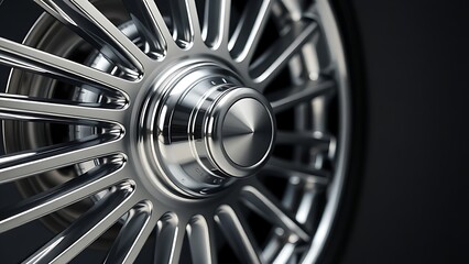 Polished metal wheel with radial symmetry, reflecting industrial elegance and precision.