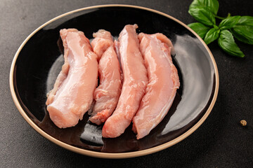 Rabbit raw meat fillet dietary fresh delicious gourmet food background on the table rustic food top view copy space keto and paleo diet