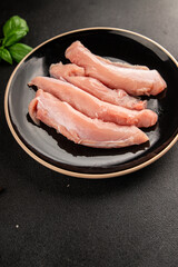 Rabbit raw meat fillet dietary fresh delicious gourmet food background on the table rustic food top view copy space keto and paleo diet