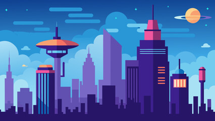 Fototapeta premium Futuristic Flying City Skyline with Sci Fi Elements and Urban Design