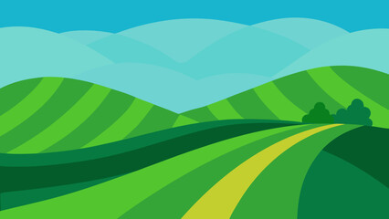 Obraz premium Green Field Transitioning into Gentle Hills Scenic Countryside Landscape