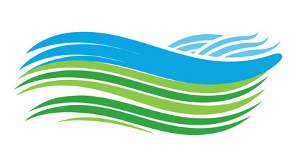 Abstract flowing waves of blue sky and green grass representing nature and environment isolated on transparent background