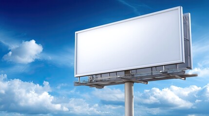 Obraz premium Blank billboard against a bright blue sky with fluffy white clouds