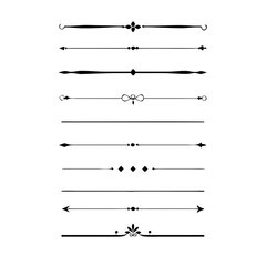 Set of Vintage decorative lines. text dividers. Line border. Lines separators, Borders, Vintage dividers, Underline elements. Divider set vector. Vector illustration.Line dividers.	