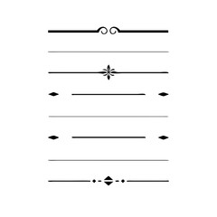 Set of Vintage decorative lines. text dividers. Line border. Lines separators, Borders, Vintage dividers, Underline elements. Divider set vector. Vector illustration.Line dividers.	