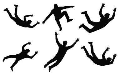 Vector art of silhouettes of people falling down from the sky isolated on white background