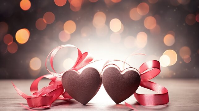 Two Hearts with ribbon.. Valentines day. - Powered by Adobe