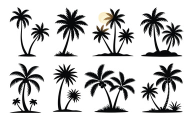 Fototapeta premium Vector art of palm tree silhouette collection isolated on white background for design use