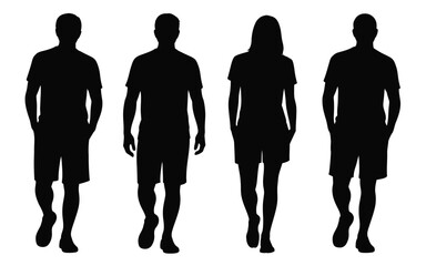 Vector art of set of four people silhouette isolated on white background for design use