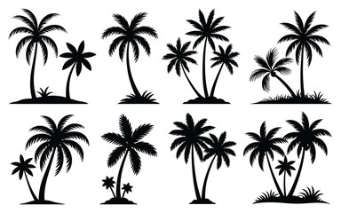 Vector art of collection of different palm tree silhouette isolated on white background for design use