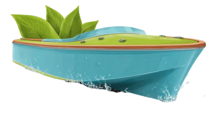 Electric Boat for Eco-Friendly Transportation background isolated on a Transparent background, PNG file.