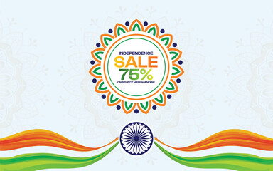 Independence day of India freedom festival offer sale concept. 75% off on shopping.