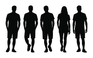 Vector art of silhouette of a group of people walking together isolated on white background