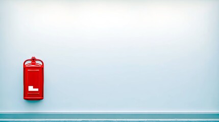 Bright Red Fire Extinguisher Mounted on a Clean White Wall With Negative Space Around It