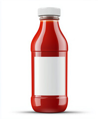 Realistic bottle of ketchup with label, isolated on white background