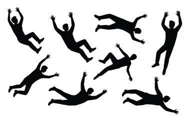 Vector art of silhouette of falling man isolated on white background, person falling down in motion