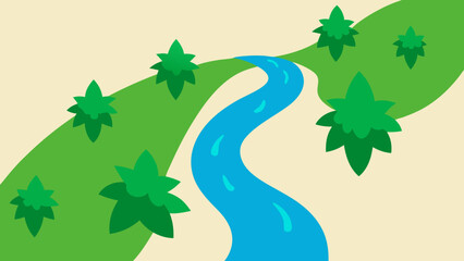 Lazy River Flowing Between Ivy Covered Trees Natural Serene Landscape