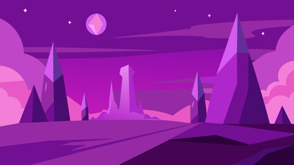 Alien Landscape Crystal Spires Purple Sky Sci Fi Fantasy World Art Mysterious Scene