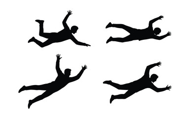 Vector art of silhouettes of people falling or skydiving isolated on white background