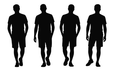 Vector art of silhouette of four men walking isolated on white background, a vector illustration
