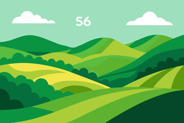 Obraz premium Expansive Sunny Countryside Illustration with Rolling Hills and Fields