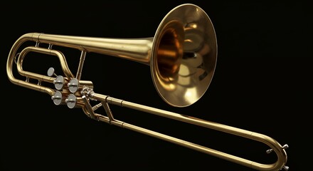 Fototapeta premium Golden Trumpet Instrument on Black Background for Music and Performance Promotions