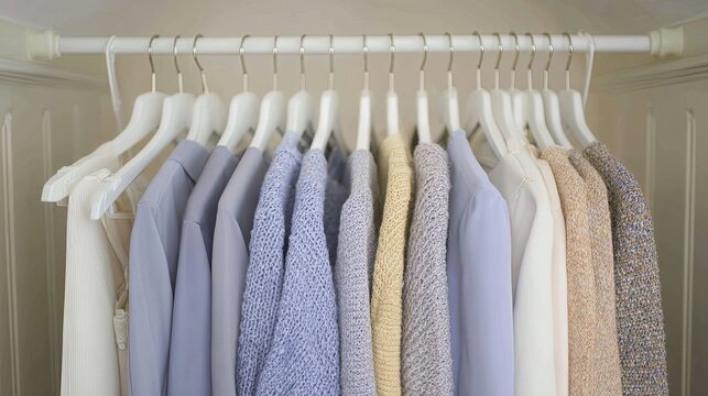 Pastel Summer Dresses Displayed on White Hangers in a Bright, Airy Room