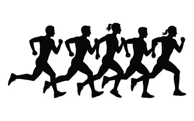 Vector art of silhouette of runners in motion isolated on white background, perfect for sports designs