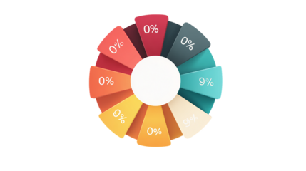 Pie chart infographic with percentage labels stylized vector isolated on transparent background 