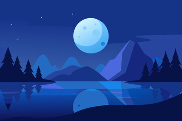 Tranquil Night Landscape Illustration with Blue Hues Peaceful Evening Scene