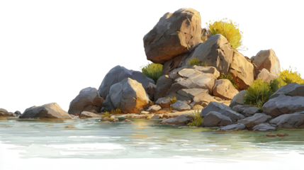 Large Boulders on the Beach background isolated on a Transparent background, PNG file.