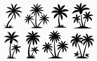 Fototapeta premium Vector art of silhouette set of palm tree isolated on white background for summer and tropical design