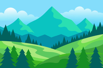 Fototapeta premium Vibrant Serene Mountain Landscape Rendered Art Scenic Beauty
