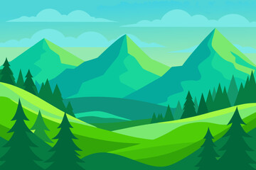 Vibrant Serene Mountain Landscape Rendered Art Scenic Beauty