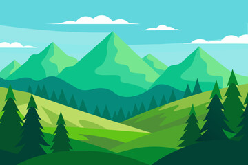 Fototapeta premium Vibrant Serene Mountain Landscape Rendered Art Scenic Beauty