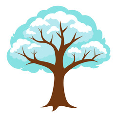 Winter tree covered with snow. Tree with rounded shapes and soft outlines. Isolated vector illustration on white background 