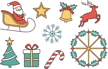 Christmas Eve Set for Holiday Celebration Artwork. Vibrant Christmas Eve Set for Festive and Seasonal Designs. Colorful Christmas Eve Set for Holiday Cards and Decorations. Festive Christmas Eve Set