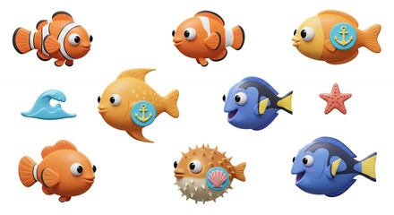 Fototapeta premium Cartoon fish illustration collection