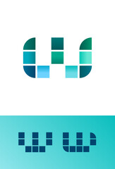 Mosaic letter W, pixeled alphabet, font made tile style, vector illustration 10eps
